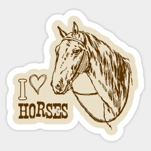 I Love Horses, Monochrome Horse Illustration with Text Sticker